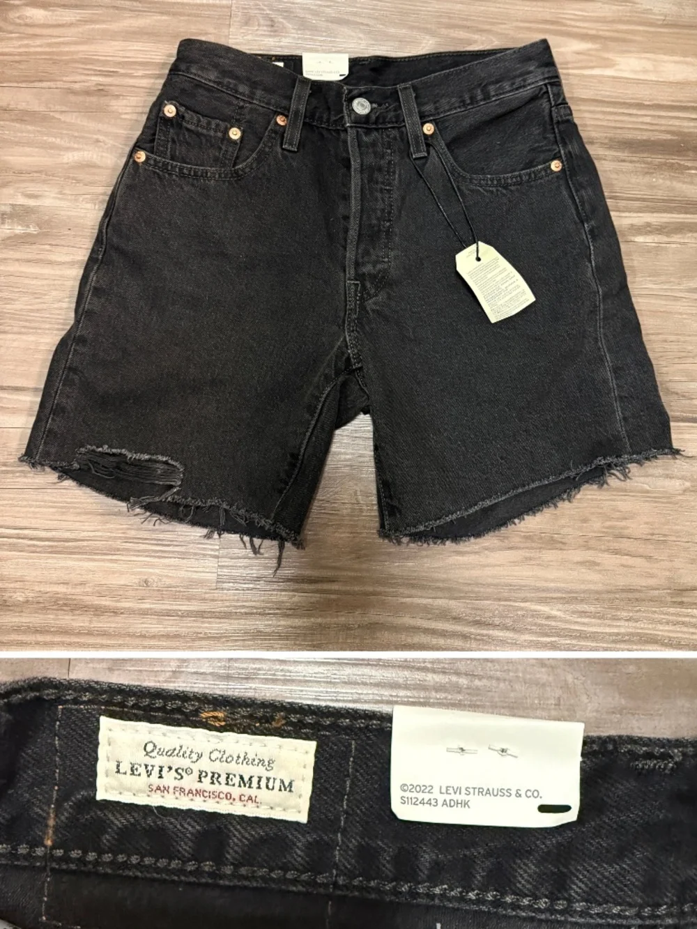NWT Levi's Premium 501 Mid-Thigh Shorts Lunar Black Big E Sz 24 $70